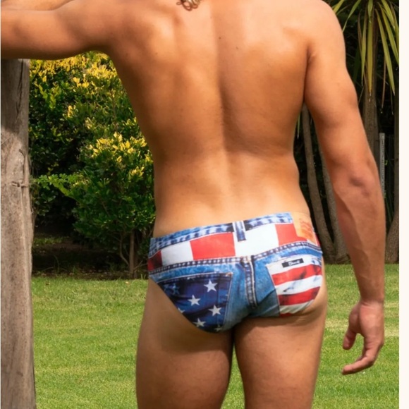 Blue Denim Print Swim Trunks - Picture 2 of 11